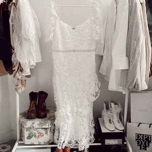 Lulus Briarwood White Lace Ruffled Midi Dress